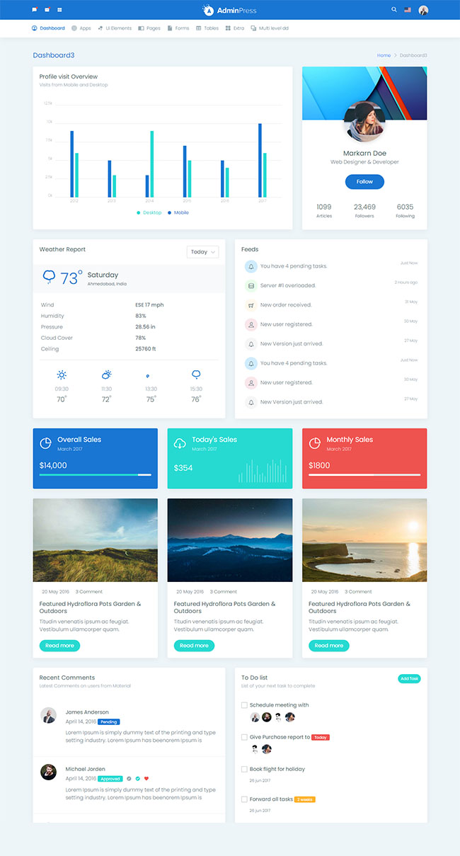 蓝色博客论坛后台管理界面bootstrap模板