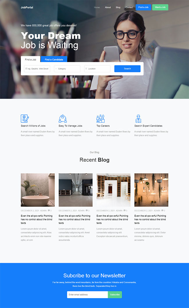 bootstrap蓝绿色响应式招聘求职网站模板