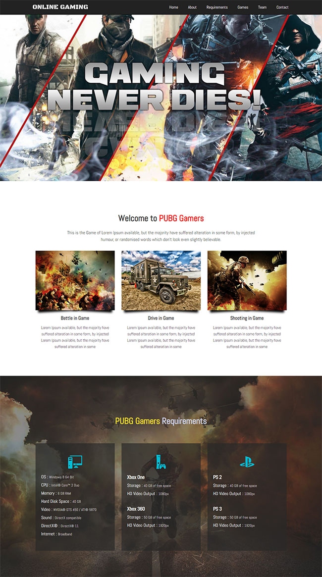 PUBG绝地求生游戏宣传网站模板